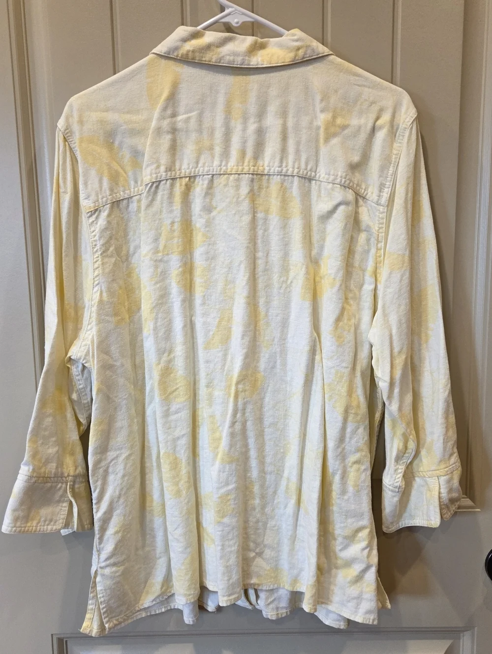 CJ Banks Plus Size 2X Yellow White Tropical Floral Linen Rayon Shirt Cottagecore